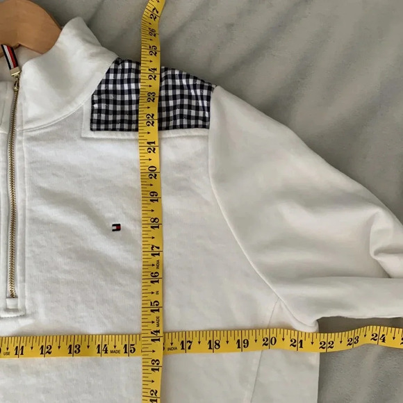 Tommy Hilfiger size xlarge womens white quarter zip pullover gingham shoulders - Picture 7 of 9